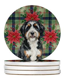 Berndoodle Christmas PoinsettIas Large Sandstone Coasters Pack of 4 Absorbent Round Coasters Decor Gifts for Men or Women, 4 in, Multicolor