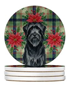 Black Briard Christmas PoinsettIas Large Sandstone Coasters Pack of 4 Absorbent Round Coasters Decor Gifts for Men or Women, 4 in, Multicolor