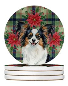 Tricoilor Papillon Christmas PoinsettIas Large Sandstone Coasters Pack of 4 Absorbent Round Coasters Decor Gifts for Men or Women, 4 in, Multicol