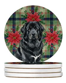 Black Tibetan Mastiff Christmas PoinsettIas Large Sandstone Coasters Pack of 4 Absorbent Round Coasters Decor Gifts for Men or Women, 4 in, Multi