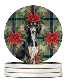 Black and Tan Saluki Christmas PoinsettIas Large Sandstone Coasters Pack of 4 Absorbent Round Coasters Decor Gifts for Men or Women, 4 in, Multic