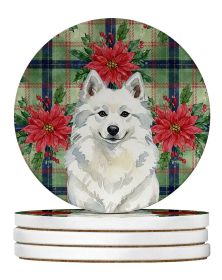 American Eskimo Christmas PoinsettIas Large Sandstone Coasters Pack of 4 Absorbent Round Coasters Decor Gifts for Men or Women, 4 in, Multicolor
