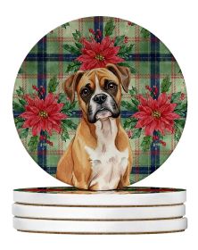Boxer Christmas PoinsettIas Large Sandstone Coasters Pack of 4 Absorbent Round Coasters Decor Gifts for Men or Women, 4 in, Multicolor