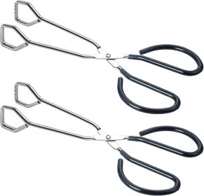 10-Inch Heavy Duty Stainless Steel Kitchen Scissor Tongs, Set of 2 (Color: Black)